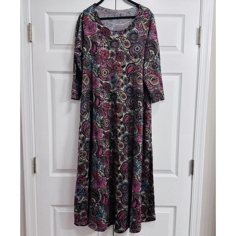 Natural Life Women's Size Medium Long Sleeve Midi Dress Floral Paisley Pockets